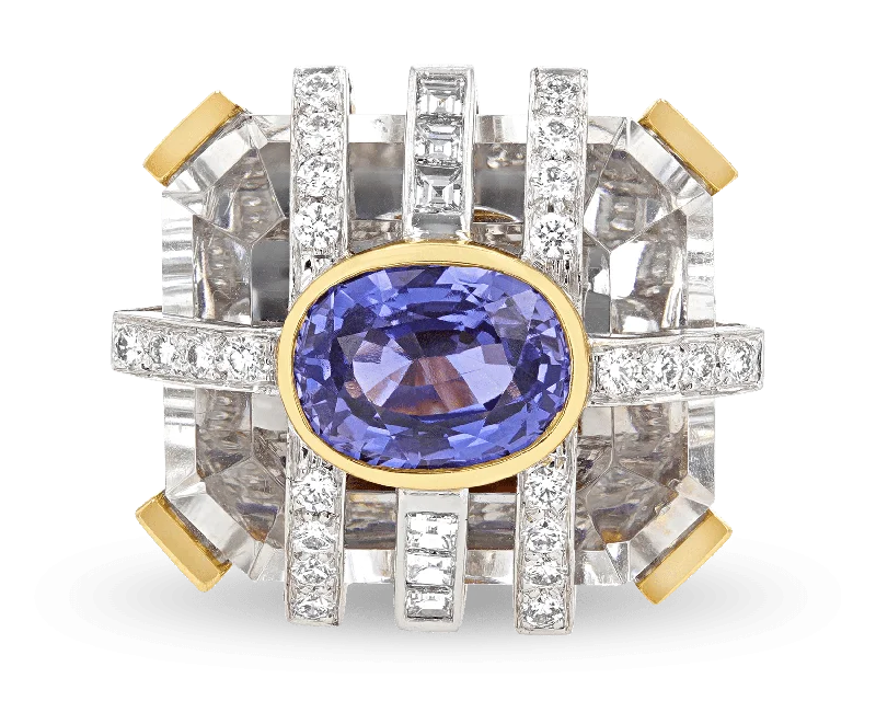 Women’s bridal rings with diamond halo settings -David Webb Purple Sapphire Ring, 9.64 Carats