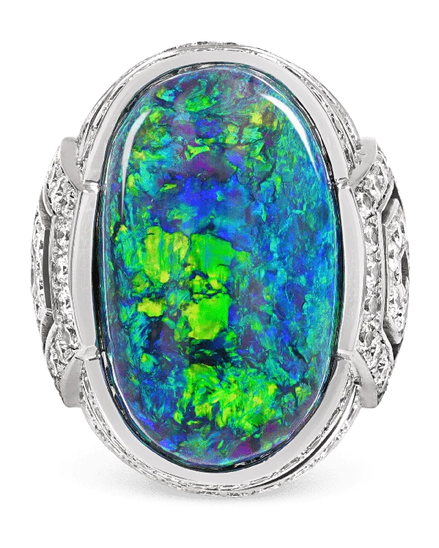 Women’s stretch rings for adjustable comfort fit -Black Opal and Diamond Ring