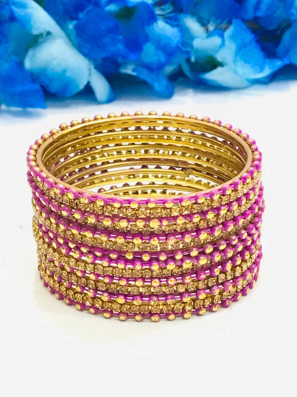 Bracelets with sunstone gems for fiery shine -Alluring Purple Color Metal Bangles Set With Dot Designed For Girls