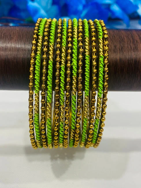 Bangles with labradorite stones for mystic flash -Lovely Antique Gold Green Color Trendy Bangles For Wedding