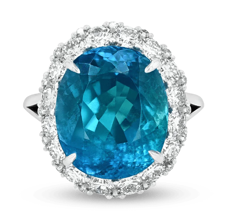 Women’s rings with fluorite stones for hues -Untreated Brazilian Paraiba Tourmaline Ring, 13.24 Carats