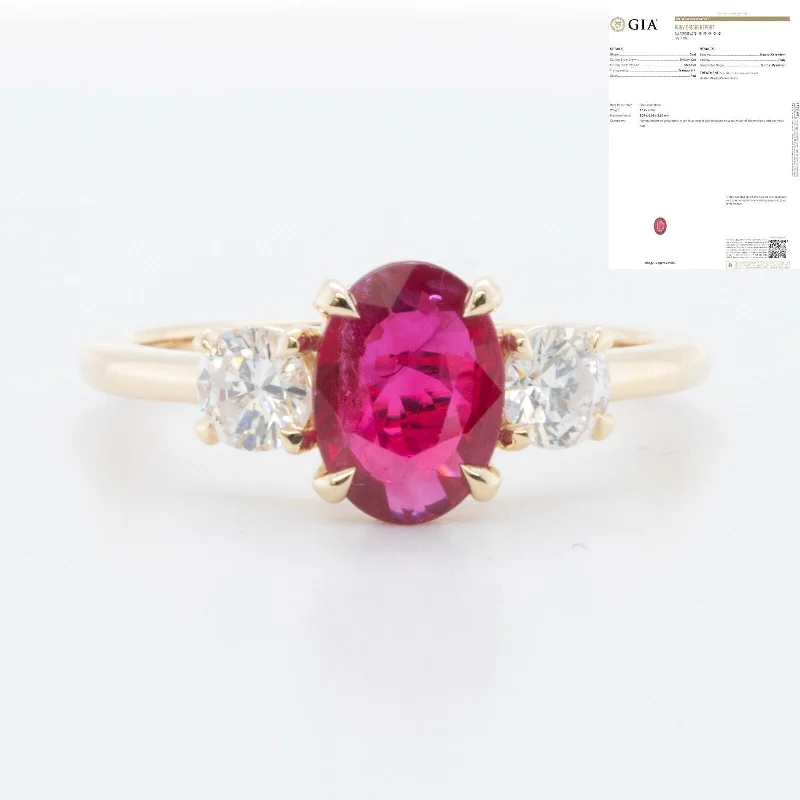 Women’s stretch rings for adjustable comfort fit -18k Yellow Gold GIA 1.19ct Oval Ruby & 0.52ctw Round Diamond Ring G VS Size 6.5