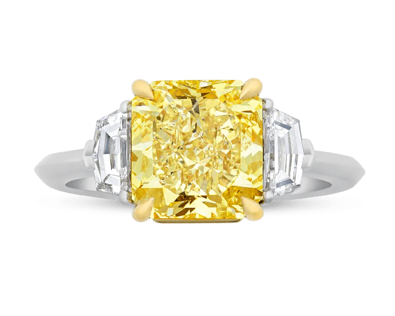 Women’s platinum rings with dazzling black diamonds -Fancy Yellow Diamond Ring, 3.05 Carats