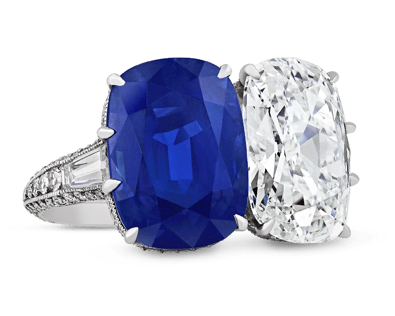 Women’s rings with brushed gold for subtlety -Kashmir Sapphire and Golconda Diamond Ring