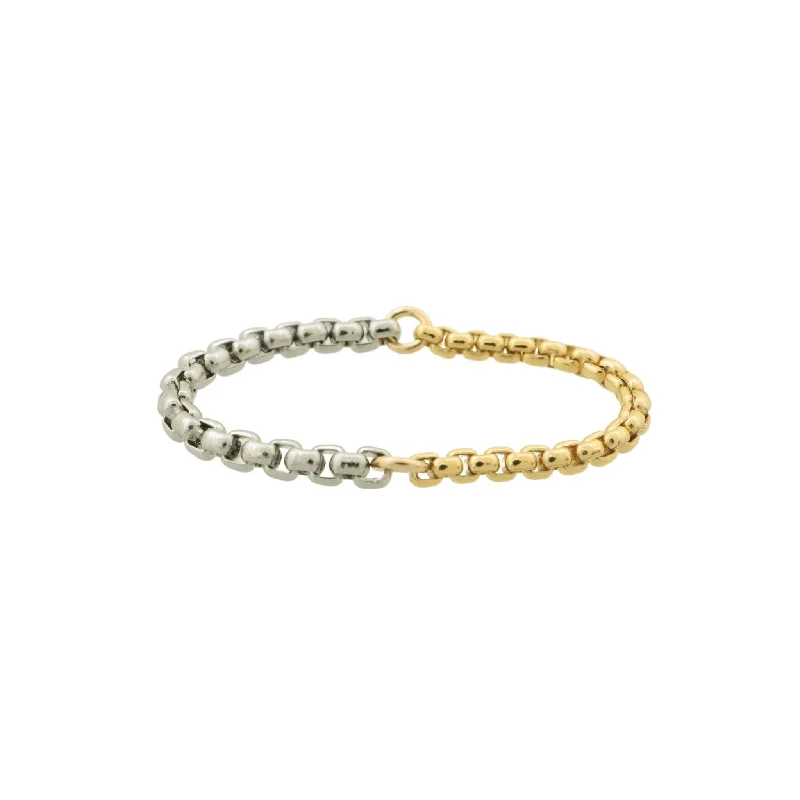 Women’s titanium rings with sleek modern designs -Ring - Half Modern Box Chain Mixed Metals Stainless and 14K Gold-filled Ring WBJ