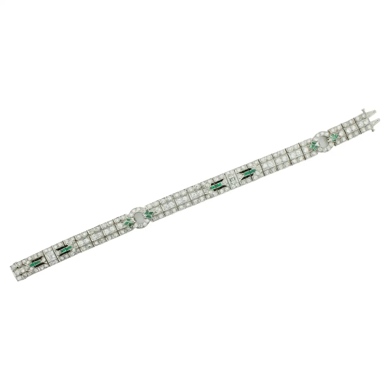 Bangles with vintage oxidized silver for charm -Extreme Art Deco Diamond, Emerald and Onyx Platinum Bracelet