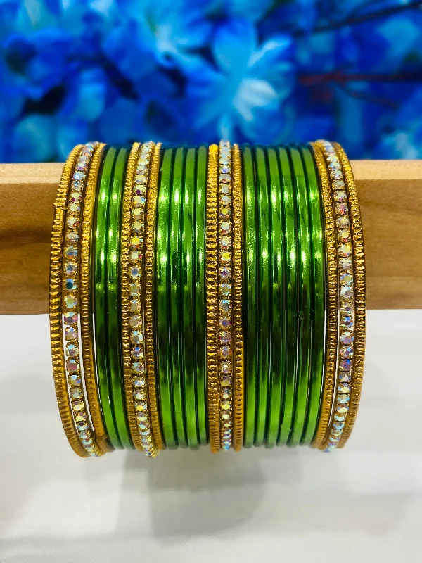 Bracelets with star sapphire for unique shine -Shimmering Graceful Green Color Stone Studded Designer Metal Bangle Sets