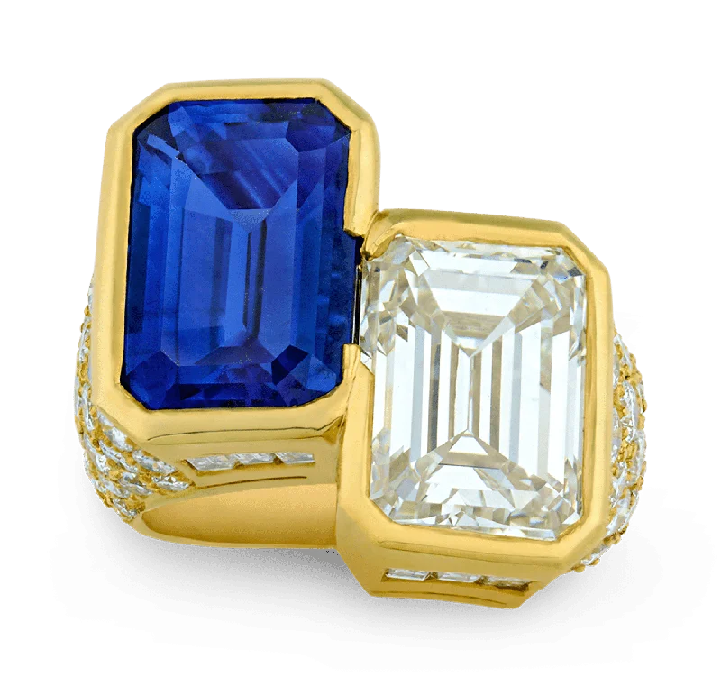 Women’s rings with etched initials for meaning -Cartier Monture Ceylon Sapphire and Diamond Ring