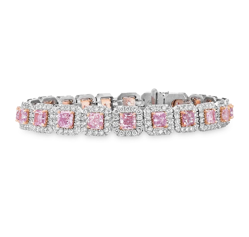 Rose gold bangles with geometric cutout designs -Fancy Pink Diamond Bracelet, 6.47 carats