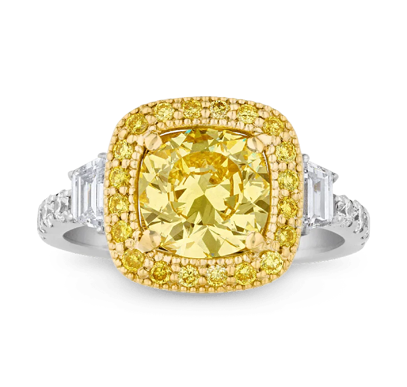 Women’s rings with matte silver for understated -Fancy Intense Yellow Diamond Ring, 2.01 carats