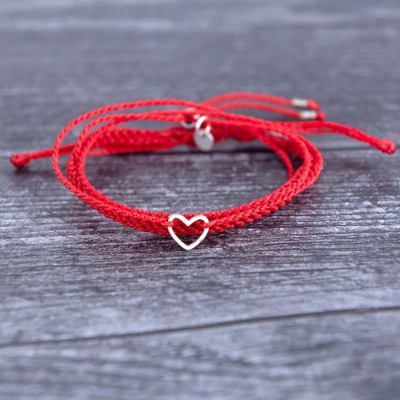 Thin bangles perfect for layering multiple styles -The Red String & Heart Bracelet