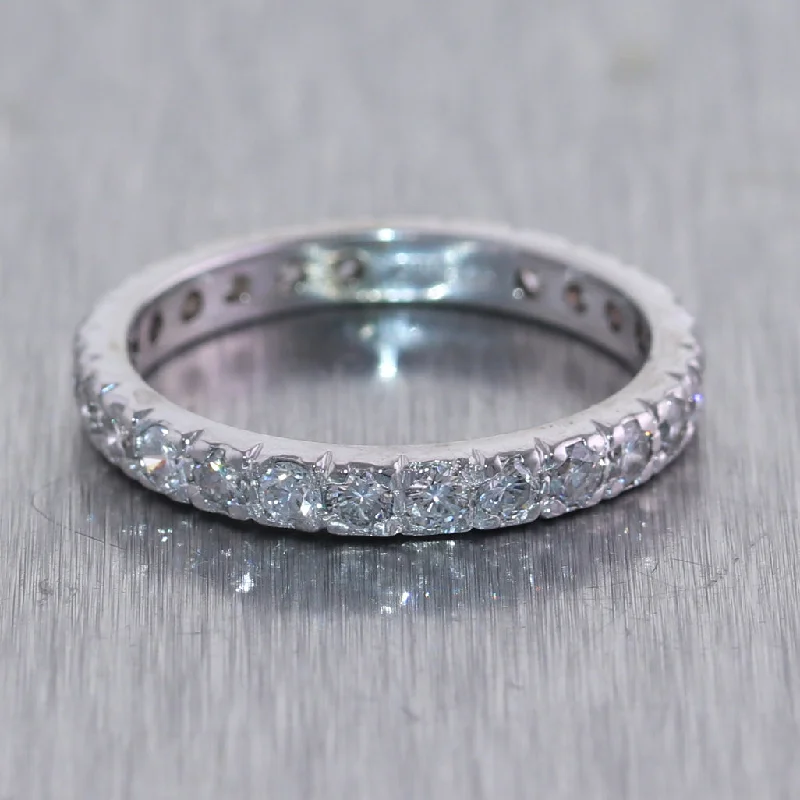 Women’s rings with peacock ore for iridescence -14k White Gold 1ctw Round Cut Diamond Eternity Band Ring