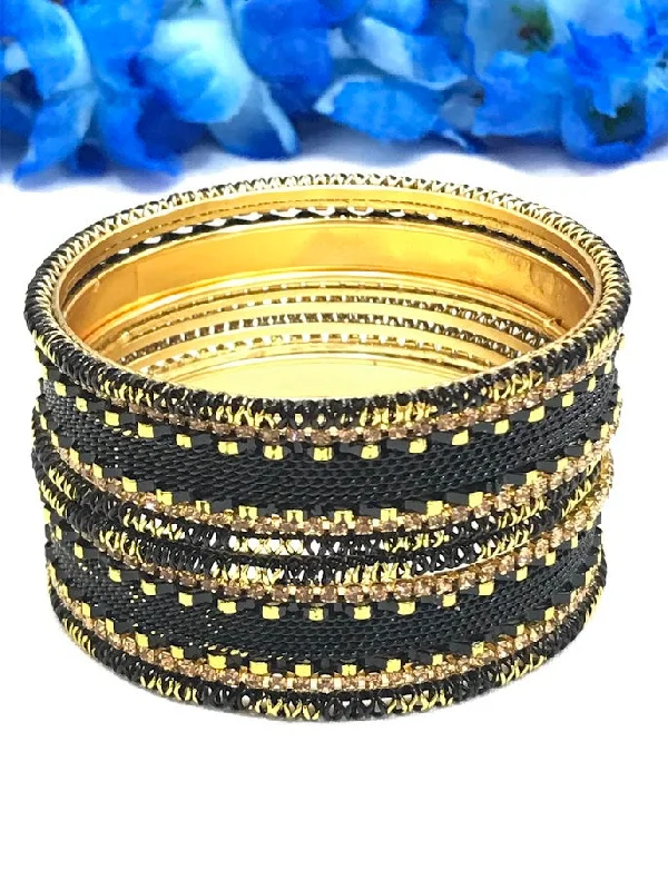 Bangles with raw sapphire for rugged chic -Attractive Black Color Design Metal Bangles For Women