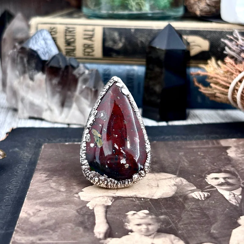 Women’s rings with matte silver for understated -Bloodstone Crystal Statement Ring Size 10 / Foxlark Collection