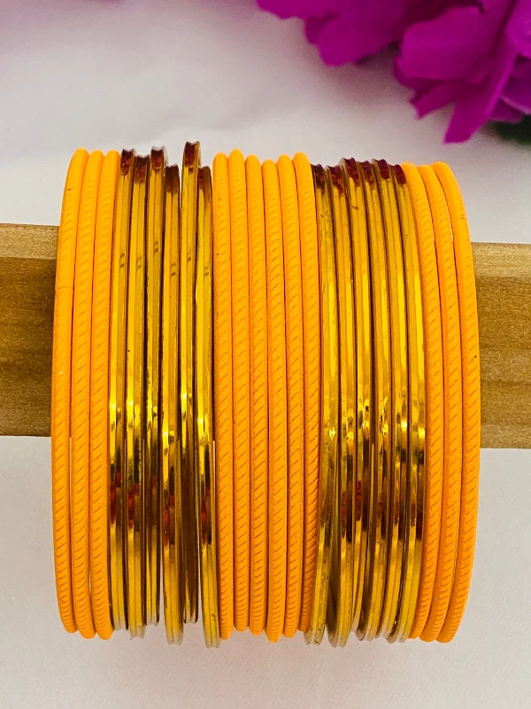 Bracelets with woven leather for rustic style -Fashionable Yellow Color Designer Plain Metal Bangles