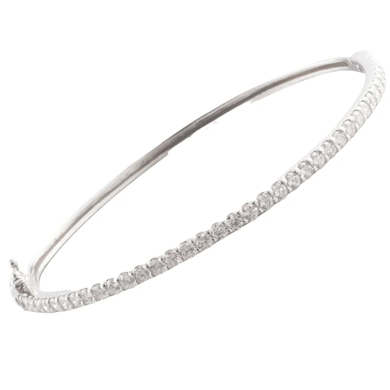 Bangles with chunky designs for statement wear -14k White Gold Hinged Halfway Diamond Bangle Bracelet  1.93ctw 10.3g