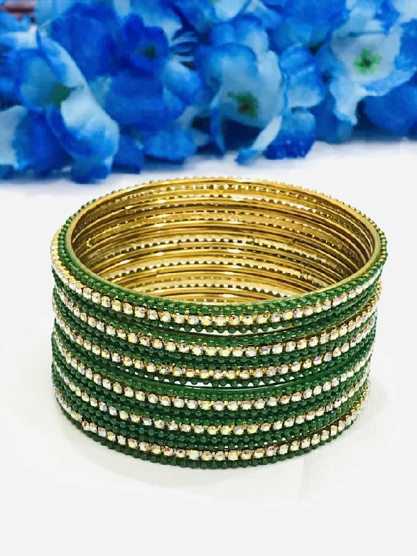 Bracelets with rough jade for natural calm -Gorgeous Green Color Stone Design Metal Bangles For women