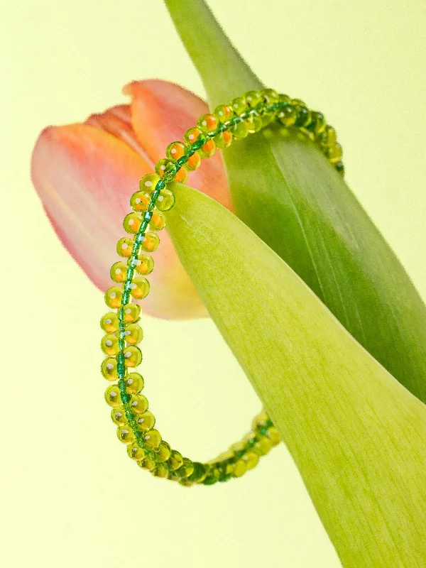 Bangles with peacock ore for iridescent glow -Dew Beaded Bracelet