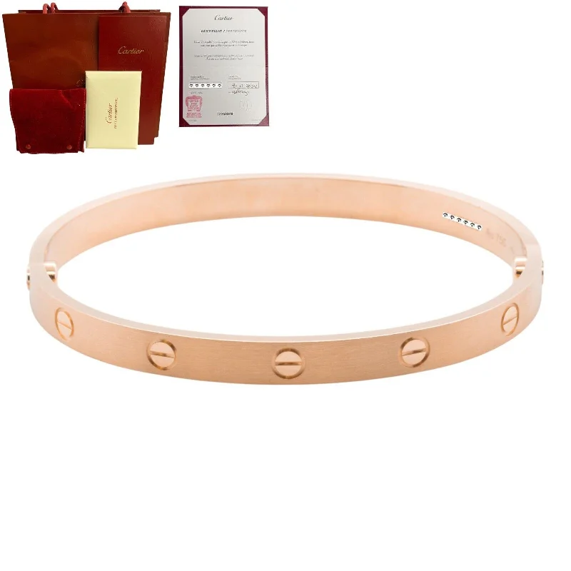 Silver bangles featuring vibrant turquoise stone inlays -2024 NEW STYLE Cartier Love BRUSHED 18k Rose Gold Bracelet Size 19 BAG BOX CERT