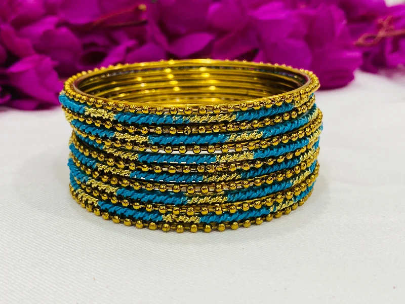 Bracelets with floral motifs for romantic touch -Trendy Sky Blue Color Designer Gold Plated Bangle Sets