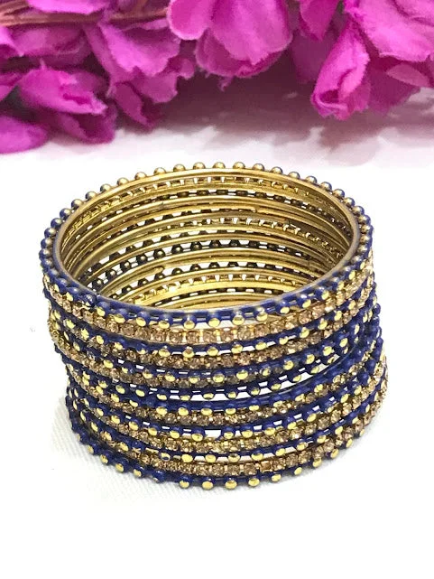 Bracelets with citrine stones for warm tones -Lovely Blue Color Metal Bangles With Golden Stone For Girls