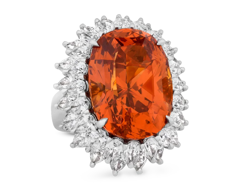 Women’s rings with sunstone gems for glow -Unheated Orange Sapphire Ring, 30.23 carats