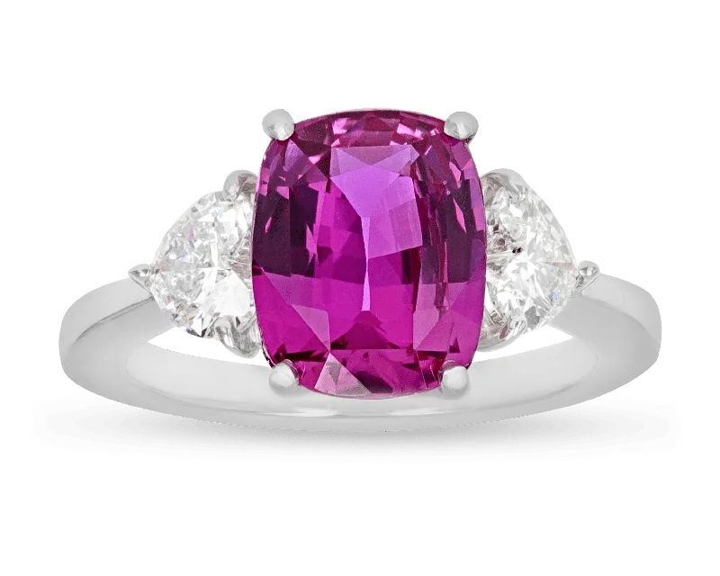 Women’s bold rings with hammered silver bands -Oscar Heyman Purplish-Pink Ceylon Sapphire Ring, 3.94 Carats