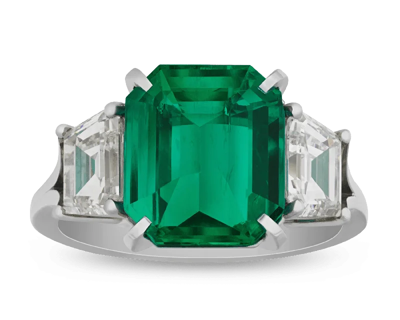 Women’s rings with tiger eye band warmth -Emerald Cut Colombian Emerald Ring, 4.62 Carats