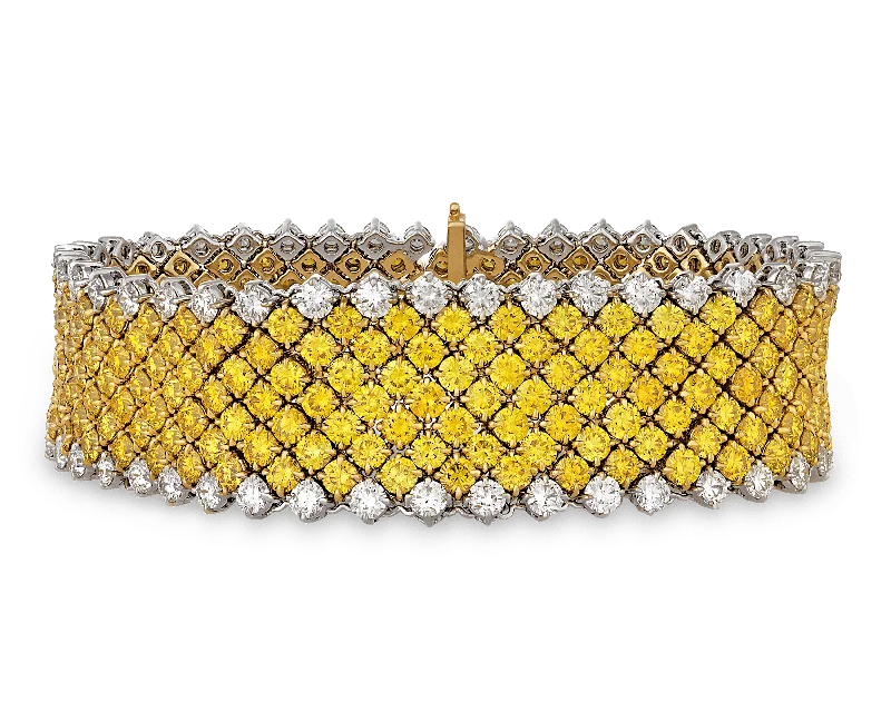 Bangles with pave-set diamonds for dazzle -Fancy Vivid Yellow Diamond Mesh Bracelet, 28.40 Carats