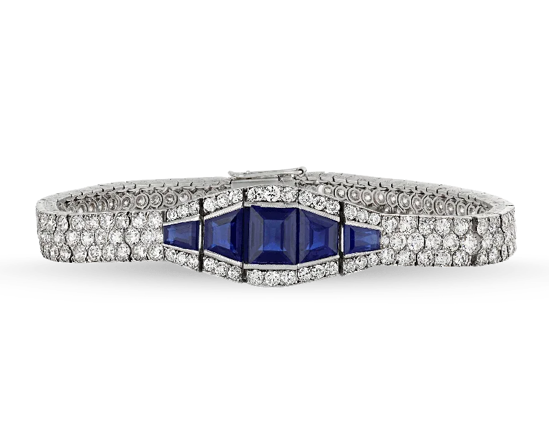 Bracelets with sapphire gems for blue sparkle -Art Deco Sapphire and Diamond Bracelet