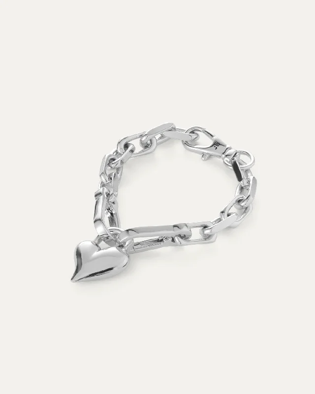 Bangles with raw sapphire for rugged chic -Padlock Heart Chain Bracelet