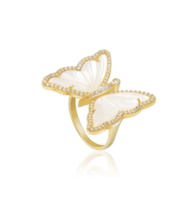 Women’s rings with raw moonstone for mystique -Mother of Pearl Butterfly Ring