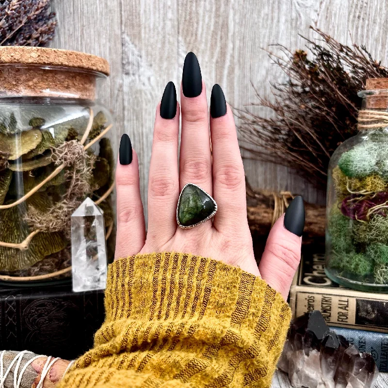 Women’s rings with bold agate for earth -Green Labradorite Ring Fine Silver Size 8 / Foxlark Crystal Jewelry Collection