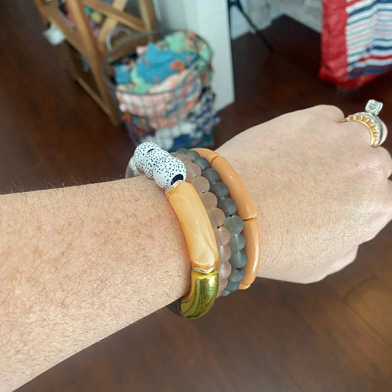 Bangles with malachite stones for green swirls -peachy keen bracelet stack