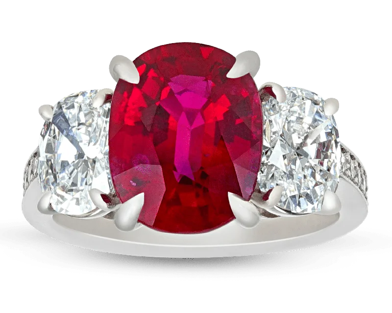 Women’s rings with eternity knot for love -Mozambique Ruby and Diamond Ring, 5.03 Carats