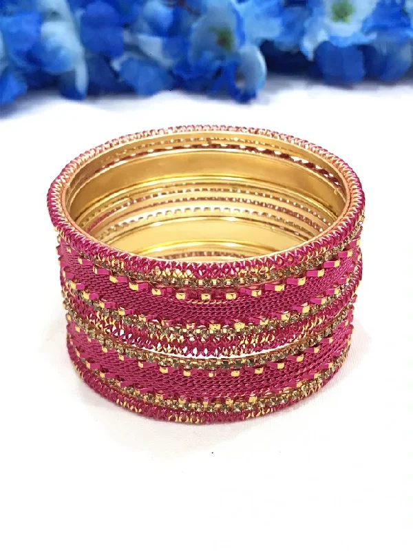 Bracelets with engraved constellations for stargazers -Beautiful Dark Pink Color Design Metal Bangles For Women