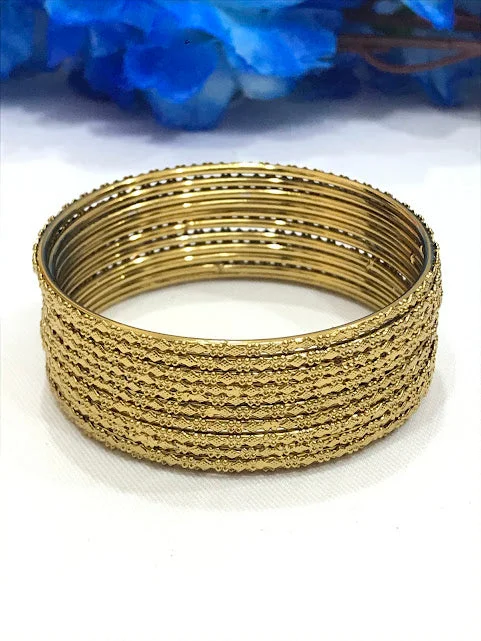 Bangles with peacock ore for iridescent glow -Pretty Gold Colored Traditional Wear Metal Bangles For Women