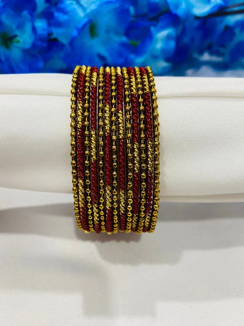 Bracelets with branch patterns for nature flair -Appealing Maroon Color Bollywood Style Fancy Metal Bangles