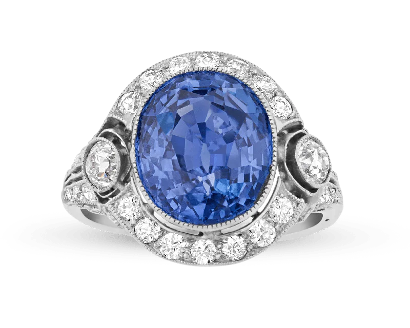 Women’s rings with etched initials for meaning -Art Deco Ceylon Sapphire Ring, 9.50 Carats