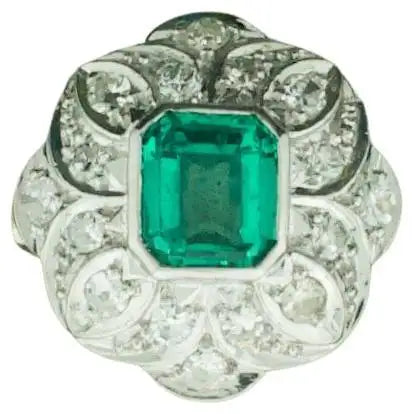 Women’s gold rings with shimmering opal centerpieces -Art Deco Emerald and Diamond Ring in Platinum