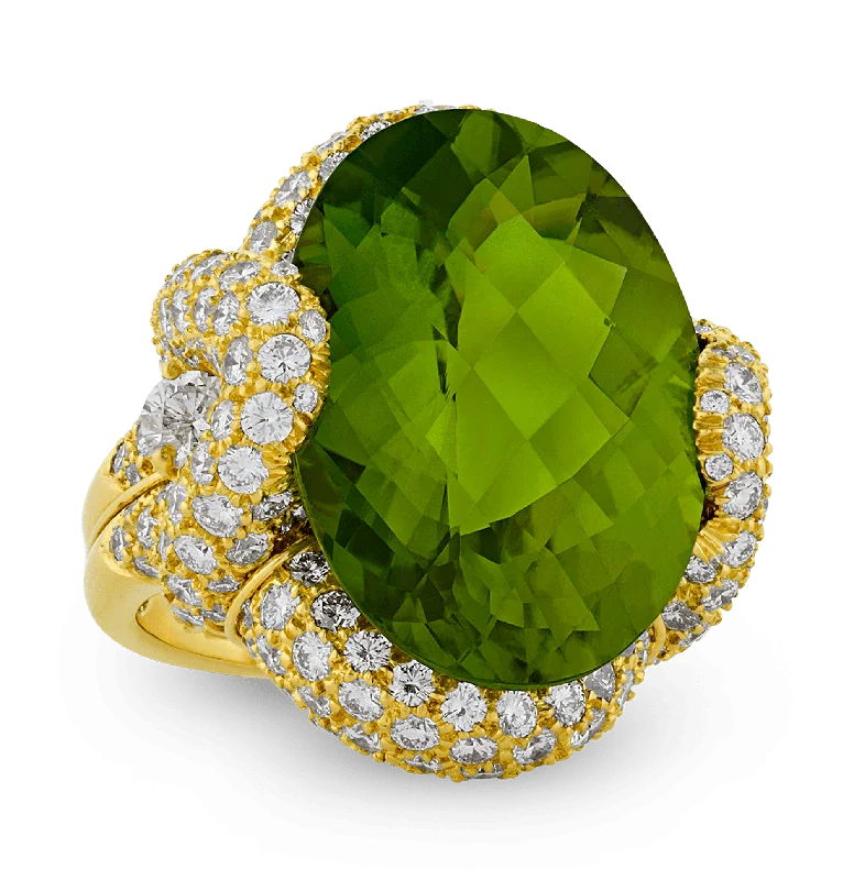 Women’s rings with vine-inspired emerald bands -Henry Dunay Peridot Ring, 31.90 Carats