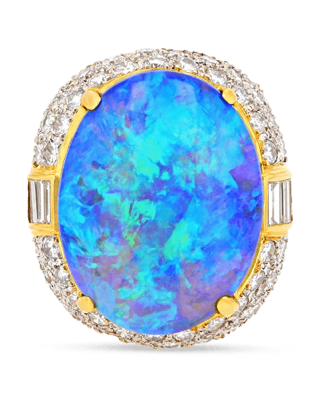 Women’s rings with aquamarine gems for calm -Opal and Diamond Ring, 22.75 carats