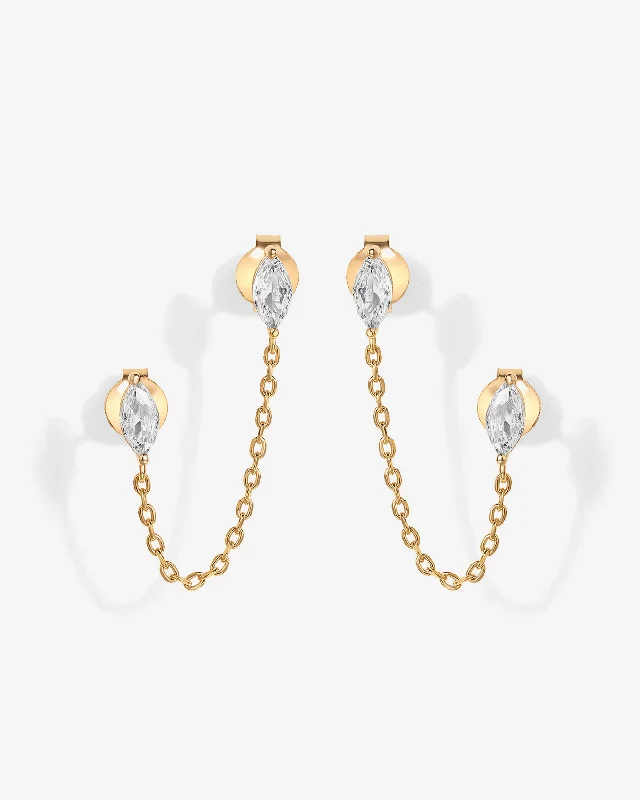 Classic hoop earrings with a thin profile for a sleek and subtle style-Chained Luminescence Double Piercing Earrings