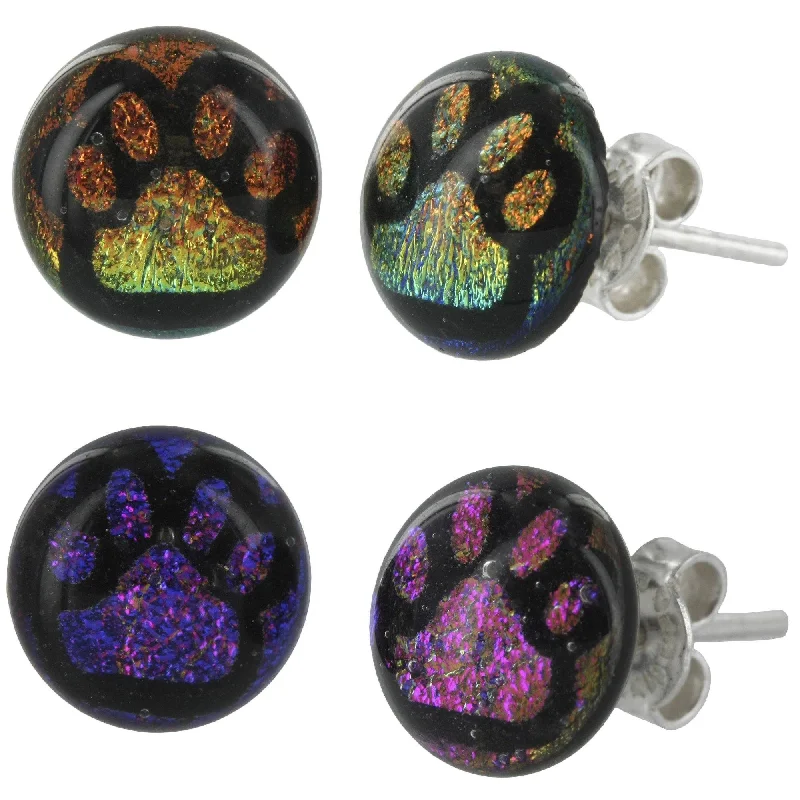 Best hoop earrings with angel wing accents for a spiritual and meaningful design-Paw Print Dichroic Glass Earrings