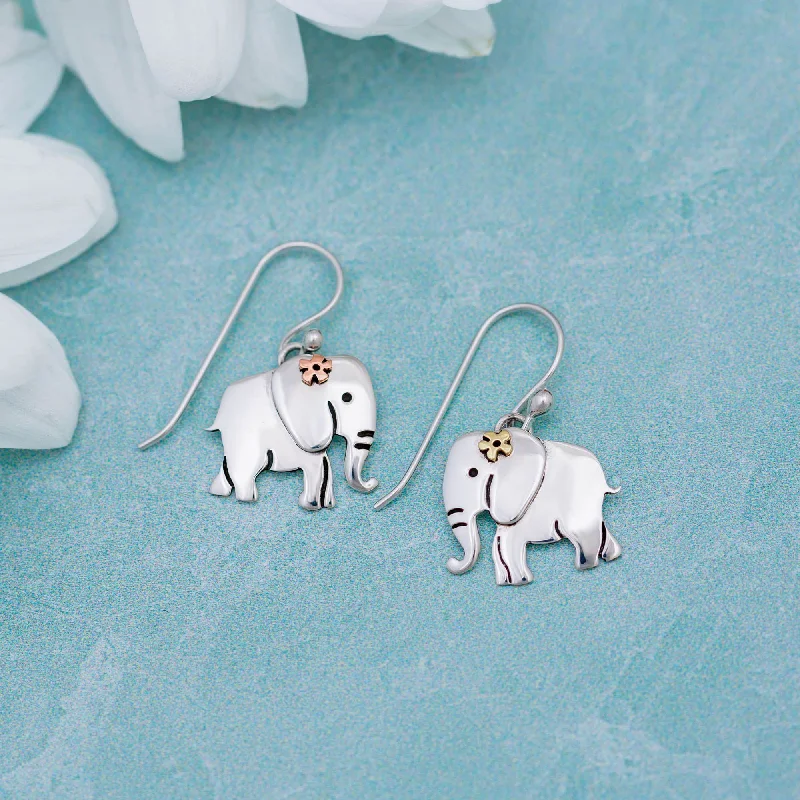 Hoop earrings with stacked layers for a bold and textured design-Proud Elephants Sterling Earrings