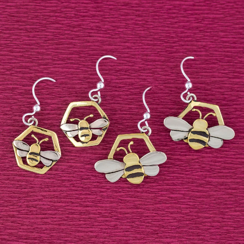 Best hoop earrings with butterfly motifs for a playful and whimsical appearance-Honey Bee Mixed Metal Earrings