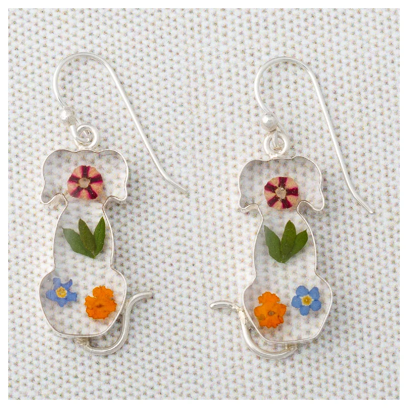 Hoop earrings with heart-shaped frames for a romantic and feminine look-Real Flowers & Sterling Dog Earrings