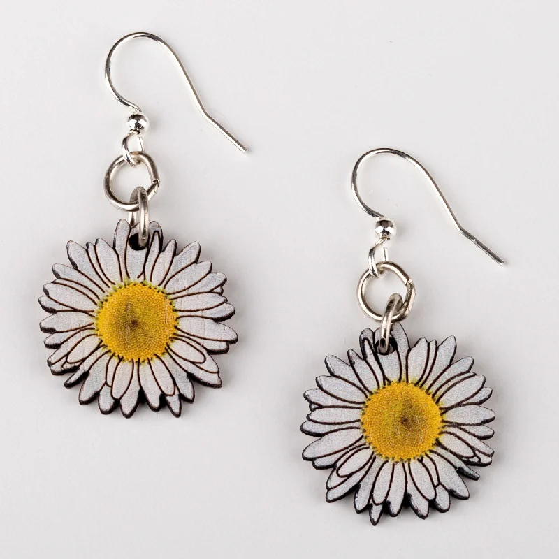 Hoop earrings with rhinestone-studded rims for a glamorous touch-Daisy Blossom Wooden Earrings