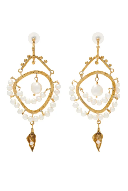 Hoop earrings with enamel stripes for a colorful and eye-catching design-Beaded Chandelier Earrings In Pearl