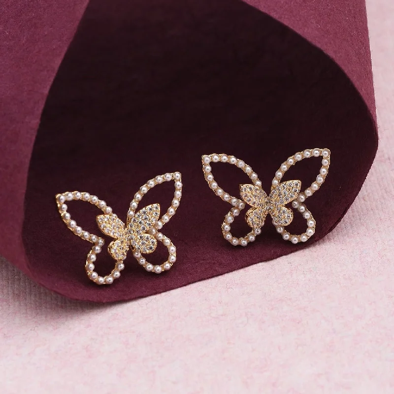 Hoop earrings with polished silver finish for a shiny, modern appeal-Butterfly American Diamond Fashionable Stud